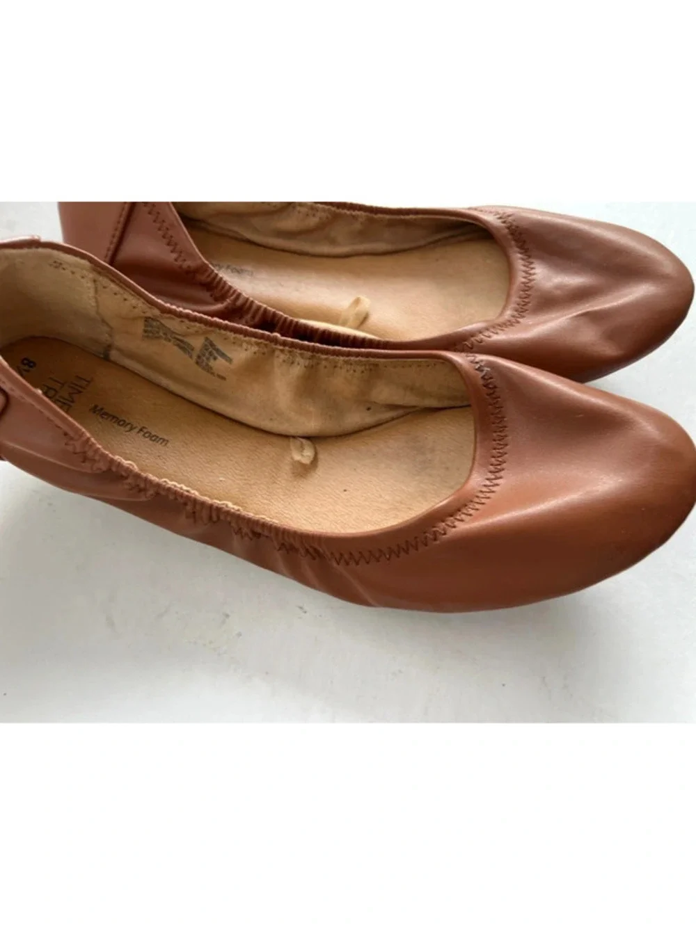 Time and Tru Scrunch Ballet Flats 8.5 M Glove Soft Chestnut Brown Leatherette